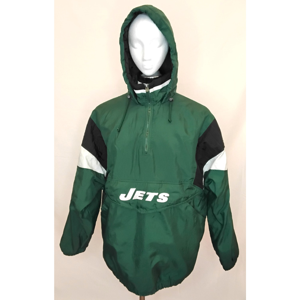 Vintage 90's NFL New York Jets Jacket Men's L 1/2 Zip Hooded Football #Z5805 - Picture 2 of 16